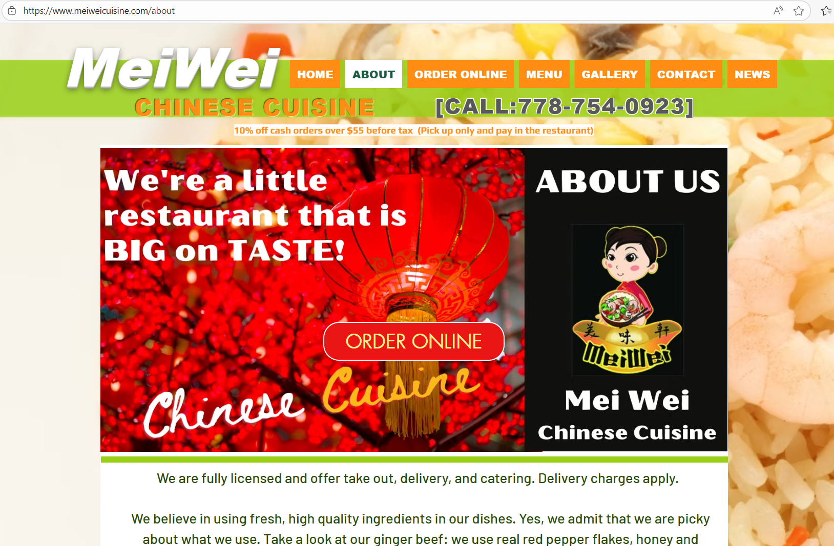 Meiwei Cuisine - Authentic Chinese Restaurant - Web development project showcase