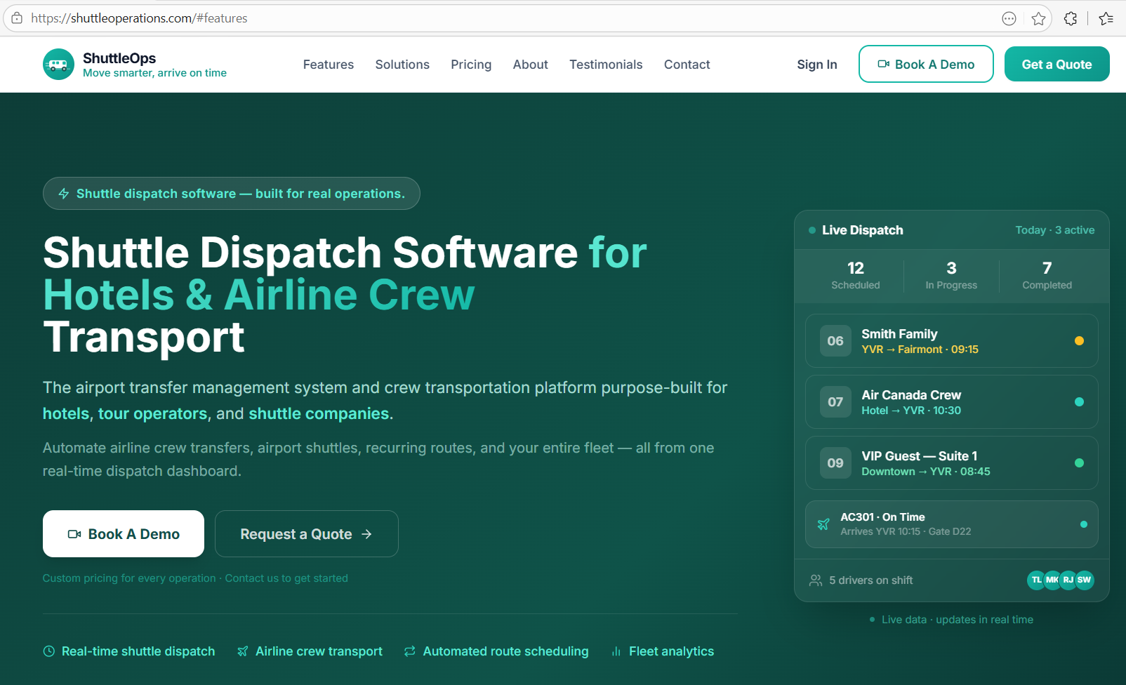 Shuttle Dispatch Software for Hotels & Airline Crew Transport - Web development project showcase
